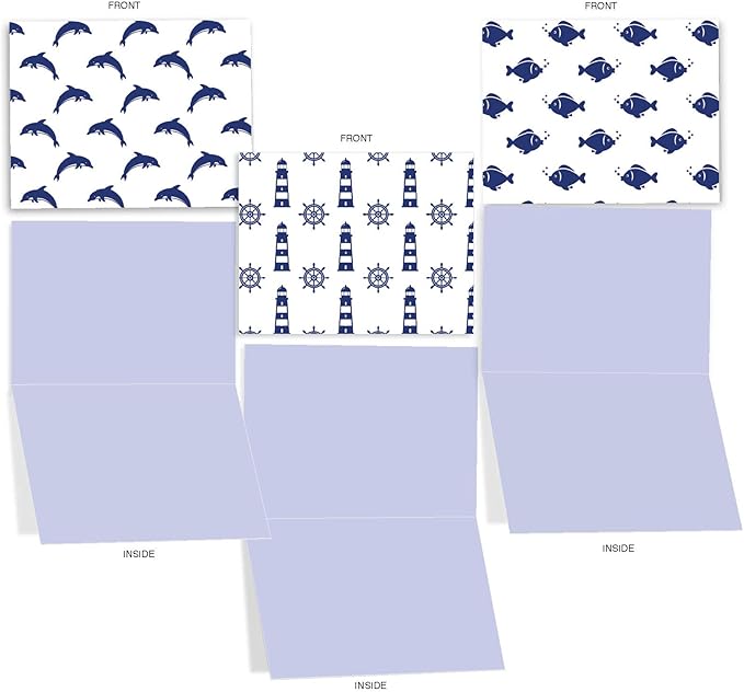 The Best Card Company - 10 All Occasion Blank Cards (4 x 5.12 Inch) - Nautical, Ocean, Sea Life Assortment of Notecards - Oceano-Graphix M3077