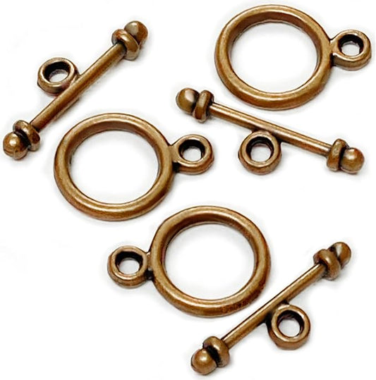 Heather's cf Copper Toggle Clasps for Jewelry Making 130 Set – Silver Jewelry Clasps and Closures Necklace Clasp Bracelet Clasp Antique Silver Toggle for Bracelets Necklaces Beading Leather Cord