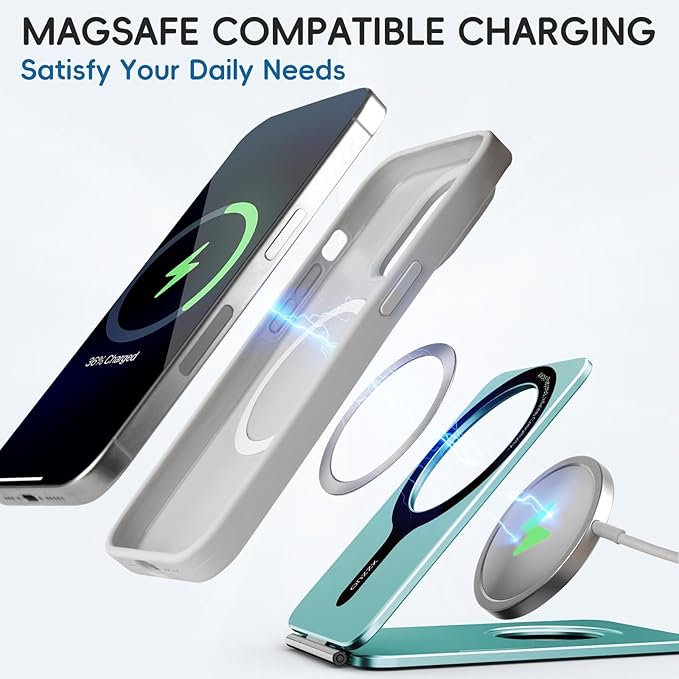 Cell Phone Stand,Adjustable Height and Angle Foldable Phone Holder for Desk, Aluminum Cell Phone Holder,Strong Magnetic Phone Stand Compatible with iPhone 16/15/14/13/12 Series (Ocean Blue)