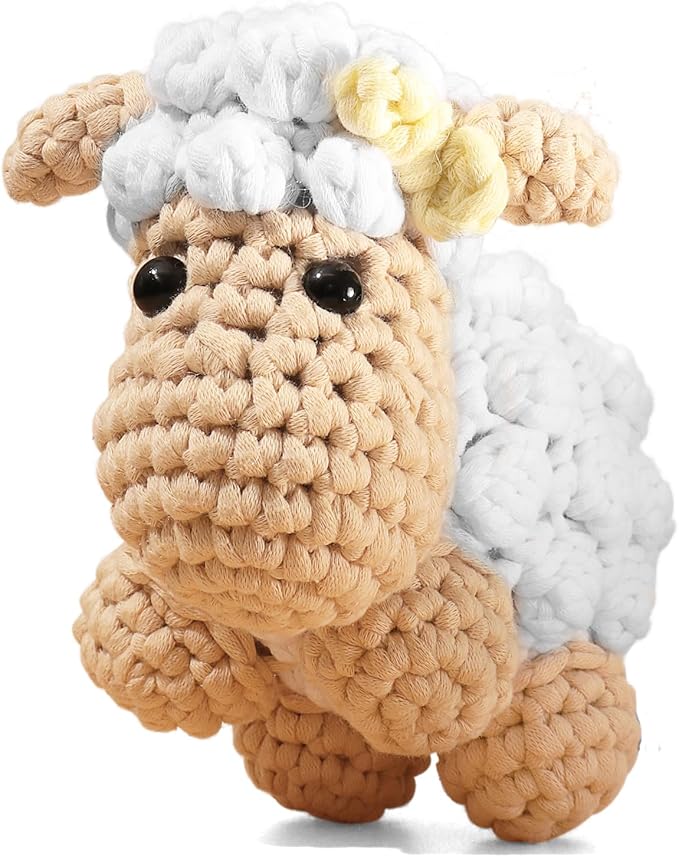 Amigurumi Crochet Kit for Beginners Adults and Kids, Learn to Crochet Kits for Adults Beginner with Easy Yarn, Stuffed Crochet Animal Kit with Step-by-Step Video Tutorials - Sherri the Sheep