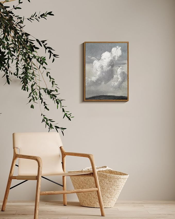 VIYYIEA Vintage Framed Cloud Wall Art Decor, Living Room Bedroom Cloudy Pictures Collage Wall Decor, Framed Canvas Prints Artwork, Retro Abstract Paintings,12x16 Inch