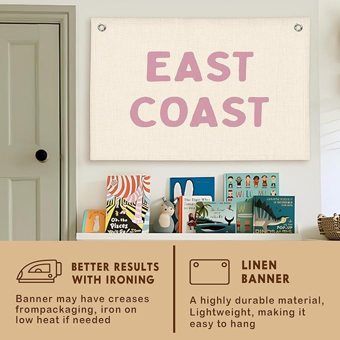 Lacama Coastal Nursery Room Decor,Vintage Pink East Coast wall art Banner, Coastal Cowgirl Wall Art Aesthetic Trendy Wall Art Dorm Decor For College Girls Canvas Banner 30x22 Inch