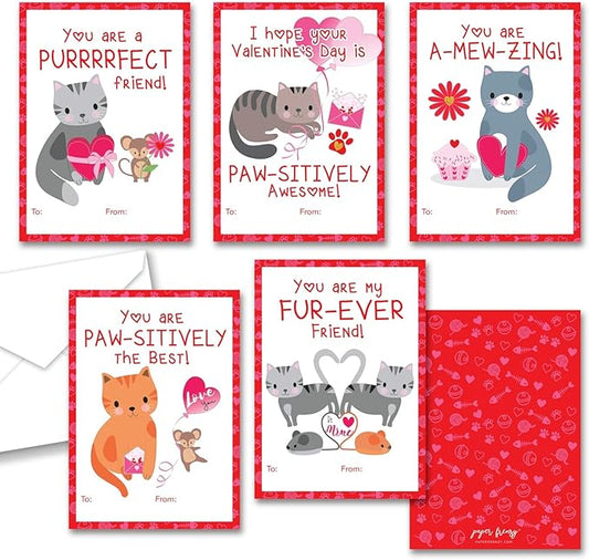 Paper Frenzy Cat Kitten Themed Valentines - 25 pack WITH ENVELOPES
