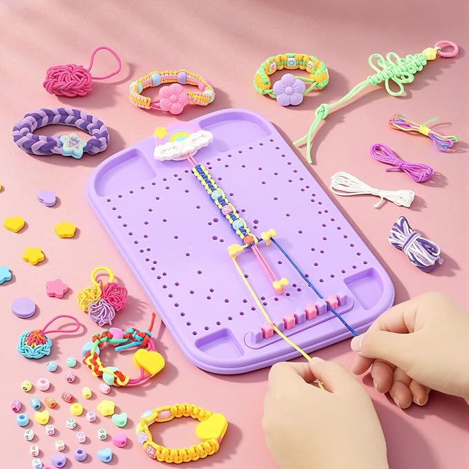 Friendship Bracelet Making Kit & DIY Weaving Loom, 500+ Colorful Ropes, Bands & Beads, Creative Arts and Crafts Gift for Girls Ages 6–12, Ideal Christmas Gifts for Girls Ages 5 6 7 8-12 Pink