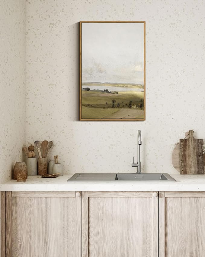VIYYIEA Nature Large Framed Wall Art, View of Hilly Vintage Art Decor Room Aesthetic, 16X24 Inch Canvas Print Artwork, Farmhouse Landscape Painting Wall Decor for Bedroom Bathroom Office