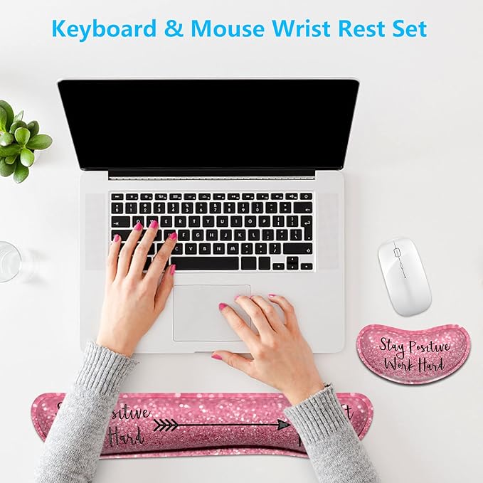 Dapesuom Enlarge Keyboard Wrist Rest, Memory Foam Wrist Cushion for Desk Mats Support, Typing Pain Relief Keyboard Mouse Pad Rests Set with Non-Slip Base for Gaming Laptop Office Computer, Quotes