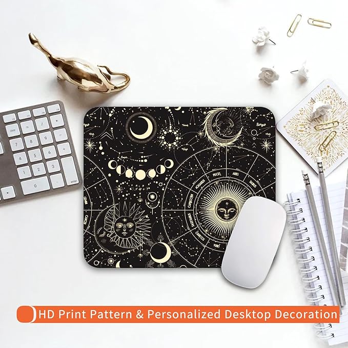 Square Mouse Pad Moon Sun, Personalized Premium-Textured Custom Mouse Mat Design, Washable Mousepad Cloth, Non-Slip Rubber Base Computer Mouse Pads for Wireless Mouse