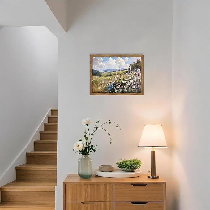 Framed Vintage Wildflower Canvas Wall Art, Nature Botanical Floral Wall Decor Pictures, Rustic Farmhouse Daisy Landscape Paintings Prints for Living Room Bedroom Bathroom Office 12x16 inch