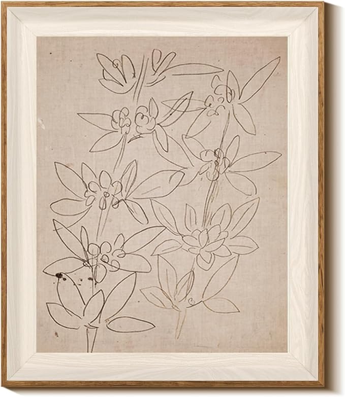 MOXELART Framed Wall Art for Living Room, Vintage Botanical Sketch Art Canvas Prints, Minimalist Artwork Home Decor, Retro Plant Wall Decor for Bedroom Bathroom Office