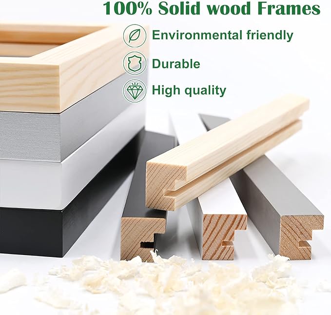 KINLINK 8x10 Picture Frame Black, Solid Wood Frames with Acrylic Plexiglass for Pictures 4x6/5x7 with Mat or 8x10 without Mat, Tabletop and Wall Display Photo Frame, Set of 4