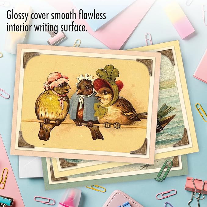 The Best Card Company - 10 Bird Note Cards Blank (4 x 5.12 Inch) - All Occasion Cards with Envelopes, Boxed Set - Sweet Tweets M2344OCB