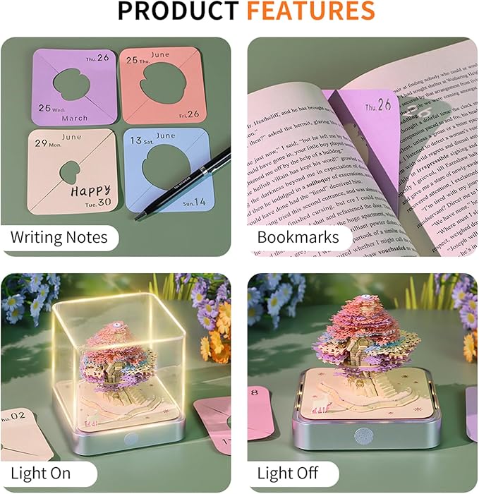 3D Time Piece Calendar 2026 3D Tear Away Art Memo Pad Notepad Desk Calendar with Light,3D Art Calendar Desktop Decoration Gift for Christmas (Colorful Tree)