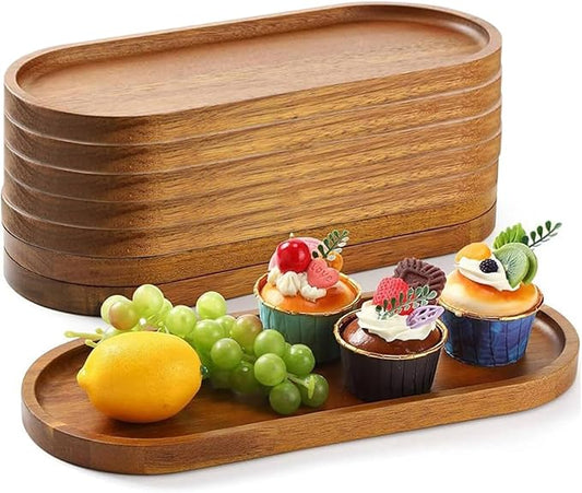 13.8 x 5.8 Inch Large Wood Serving Trays Charcuterie Boards Oval Wooden Plates Wood Serving Platter Cheese Dinner Plates Bulk for Dessert Snack Bread Fruit Appetizer Dishes (13.8" x 5.5"_8 Pack)
