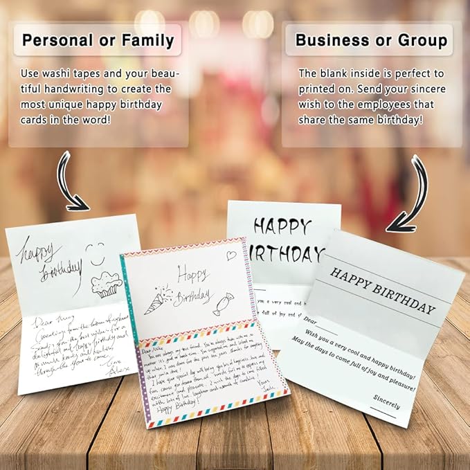 feela Birthday Cards Bulk, 160 Pack 40 Designs Happy Birthday Card Assortment Box with 160 Blank Envelopes 168 Pieces of Stickers 6 Washi Tapes, 4 X 6 Inches Greeting Cards For Girls Family Friends