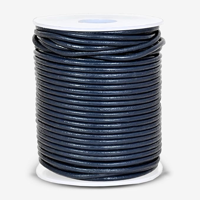 GENIQUE Real/Genuine Round Leather String Cord for Necklace, Bracelets, Jewelry, Kumihimo Braiding, DIY Projects (20 Metres) (2mm, Navy Blue)