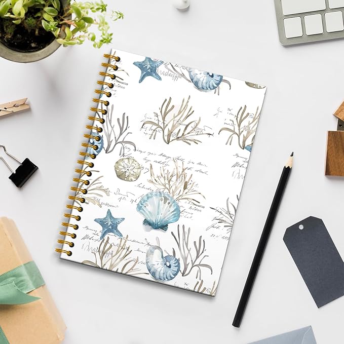 Vintage Ocean Notebook, Beach Notebook, Seashell Coral Aesthetic Notebook, Seashell Gifts, Ocean Composition Notebook, Beach Office Decor Spiral Notebook 5.5x8.3 Inch