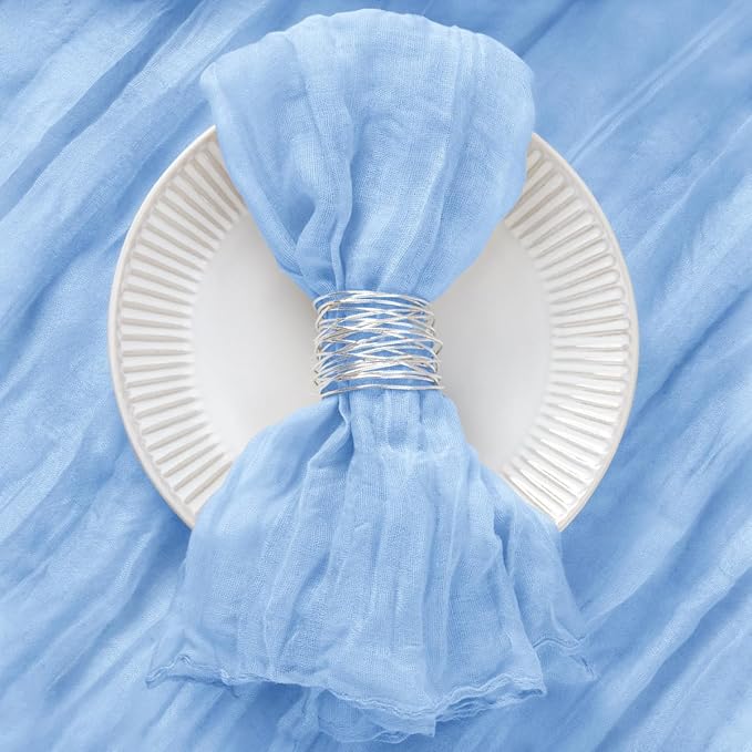 12 Pack Light Blue Cheesecloth Napkins Spring Cloth Napkins Set of 12 Baby Blue Dinner Napkins Bulk 21x21 Inches for Wedding Bridal Shower Baby Shower Valentine's Day