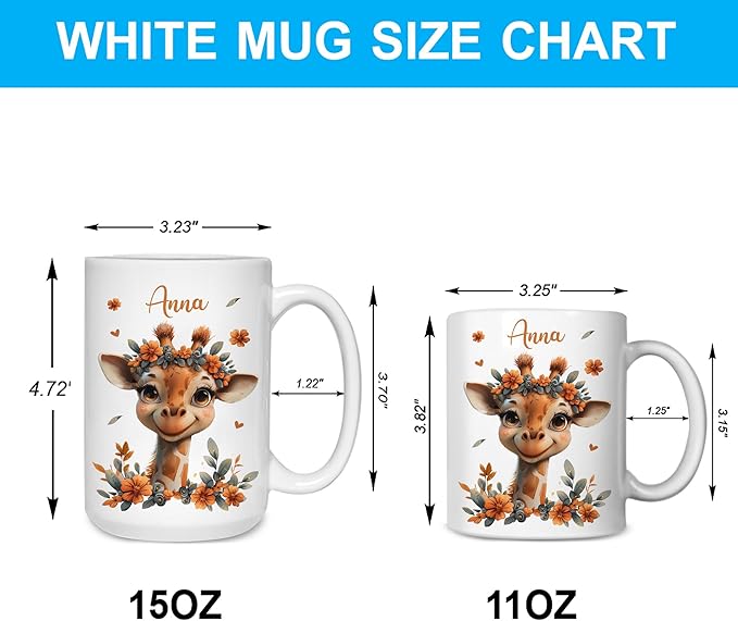 Hyturtle Personalized Cute Giraffe Coffee Mug - Gift For Giraffe Lover - Custom Name Coffee Cup Ceramic Mug 11oz - 15oz