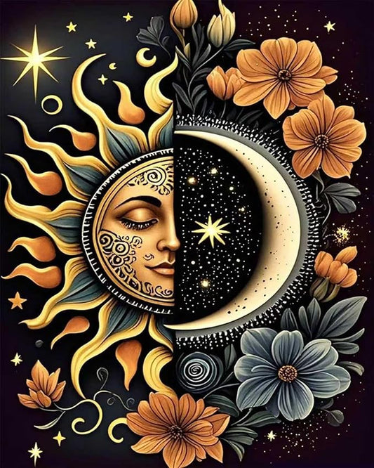 MBNTJHT DIY Paint by Numbers Kit for Adults,Unframed Sun and Moon Paint by Number Kits for Beginners,Easy Digital Oil Painting Art Crafts for Home Wall Decor 16X20 Inch.