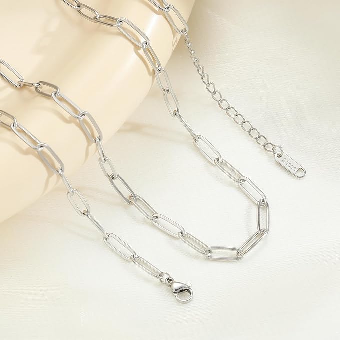 Swyabi 10 PCS Stainless Steel Paperclip Chains 18Inch Adjustable Necklace Bulk for Men Women DIY Bracelets Crafts