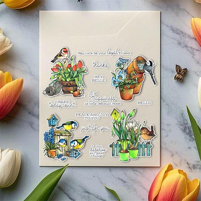 Flowers Birds Fence Stamps and Cutting Dies for Card Making DIY Transparent Silicone Clear Stamp and Metal Die Cuts Sets for Scrapbooking Paper Greeting Cards Decor Seals Craft Supplies