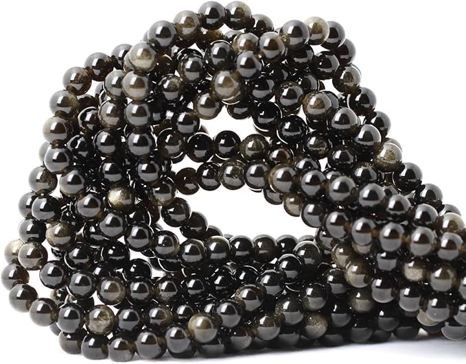 60PCS 6mm Natural Golden Obsidian Gemstone Round Loose Beads Crystal Energy Stone Healing Power for Jewelry Making 1 Strand 15"
