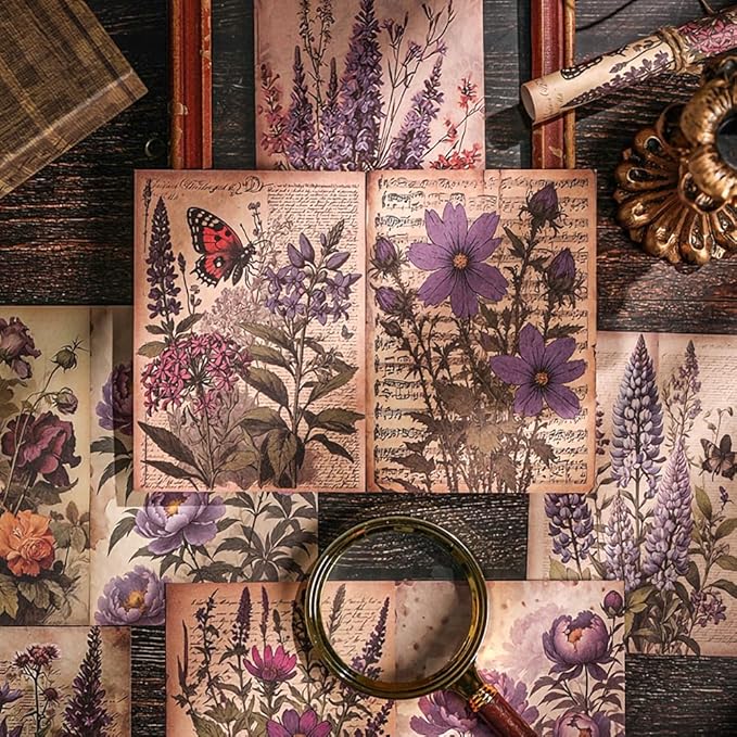Vintage Old Looking Garden Flower Scrapbook Paper - 180 Sheets Cottagecore Floral Botanical Journaling Scrapbook Supplies Craft Paper Ephemera for Letter Writing,Poster,Planners