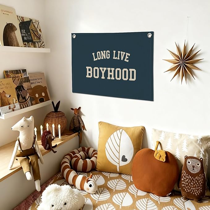 Long Live Boyhood Boy Room Decor Wall Art, Nursery Playroom Linen Banner Print Decor for Bedroom Living Room Dorm Toddler Decorations Teen Boy Room Decor 30X20 Inch