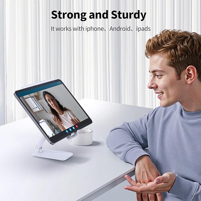 iWALK Magnetic Cell Phone Stand for Desk, Angle and Height Adjustable Mobile Phone Holder, Foldable Magnet Stand for iPhone 17 16 15 14 13 12 Pro Max and iPad, Cell Phone Holder for Samsung, White