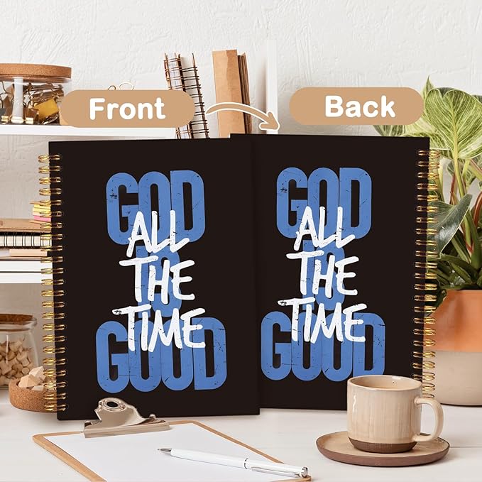 MOFUYU Bible Study Journal,Prayer Journal for Woman,Inspirational Christian Gifts for Women,God is Good All the Time Bible Journaling, Church Notes Notebook, Scripture Hardcover Spiral Notebooks 5.5x8.3 Inch