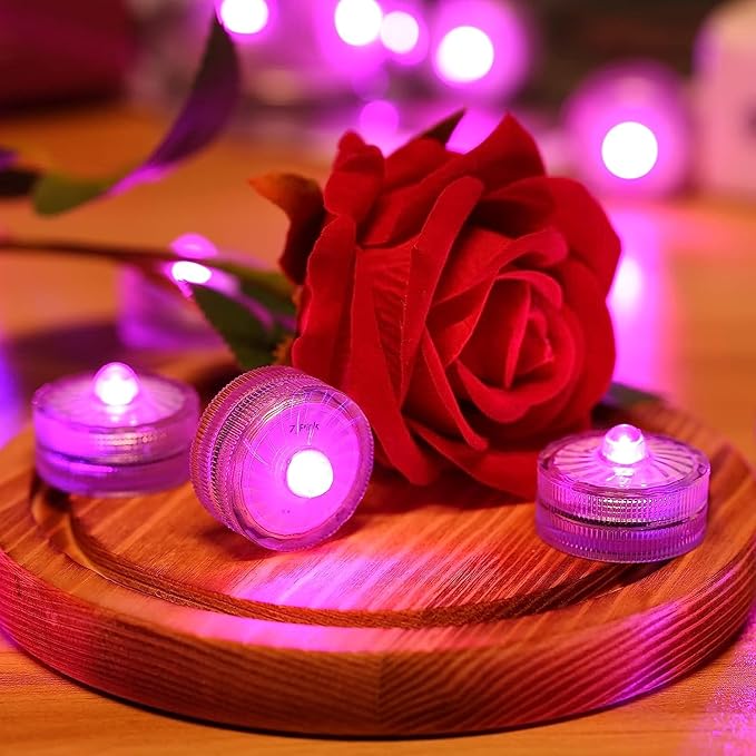 HL Submersible LED Lights,Pink Small LED Light,100 Hours Waterproof Flameless Led Lights Battery Powered for Wedding Home Vase Festival Party Decoration 24pcs(Built-in 48 Batteries)