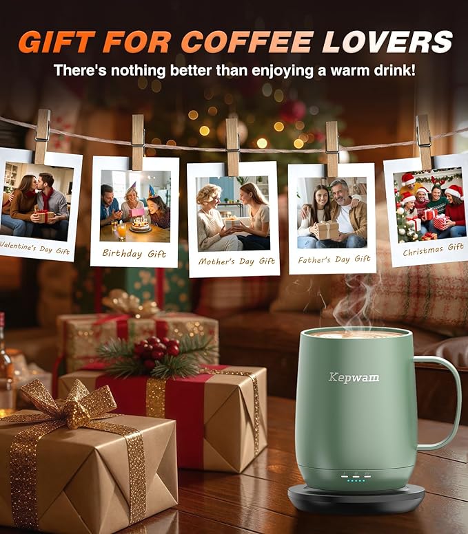 Self Heating Coffee Mug T2, 16oz Smart Heated Coffee Mug, 150 Min Battery Life - Hot up to 149℉ Temperature Control Coffee Mug Warmer, Gifts for Dad Mom (No APP)
