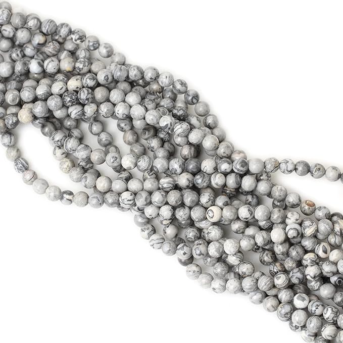 60PCS 6mm Natural Map Stone Round Loose Beads for Jewelry Making DIY Findings 1 Strand 15"
