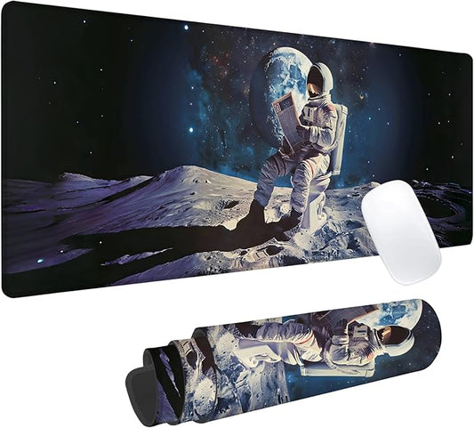 Funny Astronaut Gaming Mouse Pad, Office Desk Mat, Anti-Slip Rubber Base Cool Aesthetic Mouse Pads for Computer Laptop Keyboard School Home Desktop Gamer Home Accessories Decor 31.5" x 11.8"