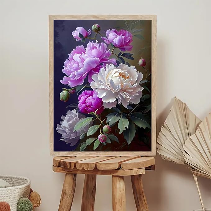 NWQZBYHT Flowers Diamond Art Kits for Adults,Peony 5D Diamond Painting Kits for Beginner,DIY Round Full Drill Diamond Dots,Flowers Gem Painting kit for Adults Crafts Home Wall Decor 12x16 Inch