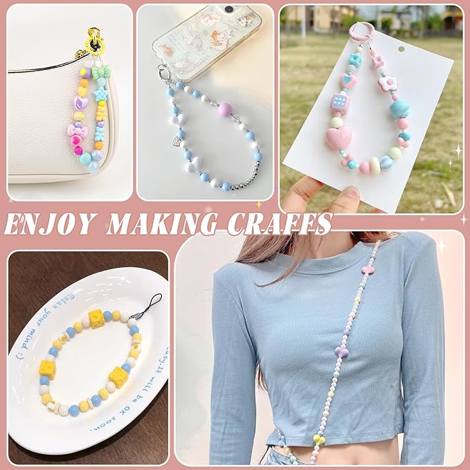 200-260PCS TINKRSTUFF Assorted Acrylic Beads Macaroon Color Cute Beads for Bracelet Making, Bow Aesthetic GummyBear Candy Butterfly Kawaii Charms for Jewelry Making DIY Necklace Keychain Phone Charm