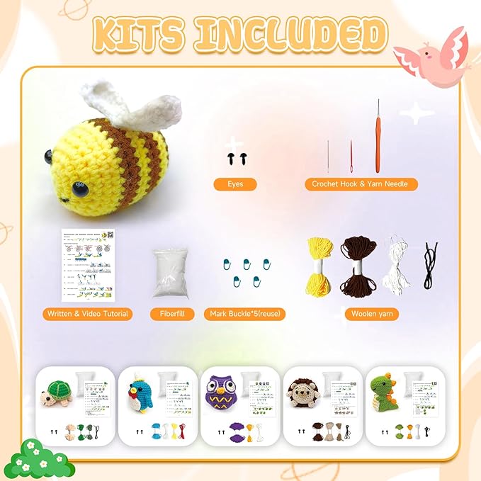 kacistech 6 Pack Christmas Crochet Kit for Beginners Adults & Kids, DIY Starter Kit Includes Yarn, Hook, Gift for Craft Lovers