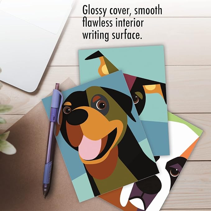 The Best Card Company - 10 Blank Dog Cards Assorted (4 x 5.12 Inch) - Adorable Boxed Animal Note Cards for All Occasions - Cubic Canines M6632OCB