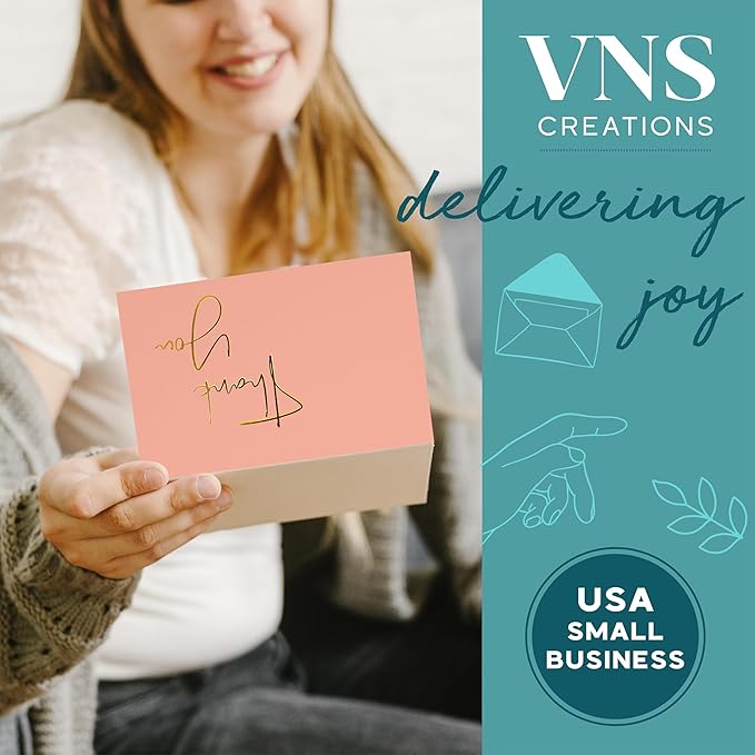 VNS Creations Gold Foil Thank You Cards With Envelopes Bulk Set & Stickers - 100 Pack 4x6 Blank Thank You Notes Box Set - Large Note Card Small Business, Wedding, Baby Shower & Bridal Shower - Peach