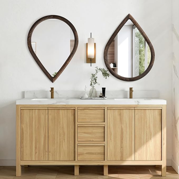 Teardrop Mirror Wall Decor Large Wall Mounted Mirrors with Wood Frame Vintage Wall Art Mirror Rustic Farmhouse Decorative Mirrors for Bathroom Entryway Living Room