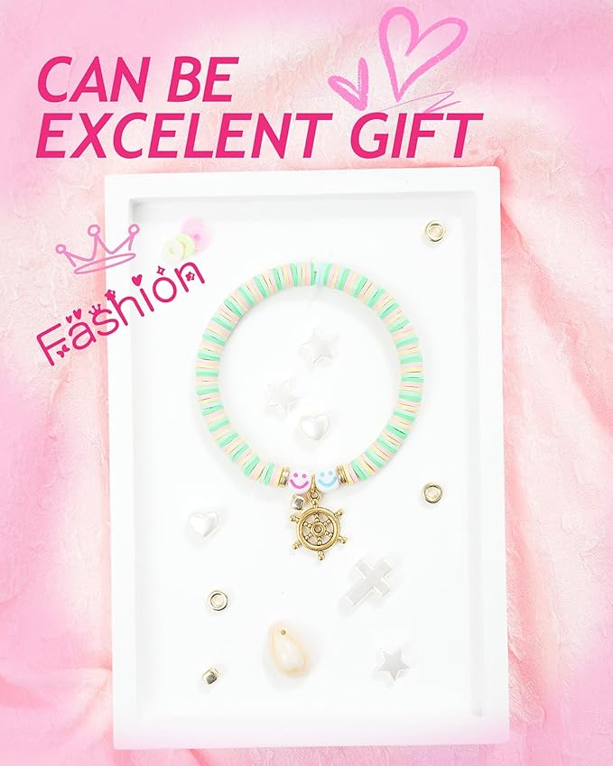 BestNow Clay Beads Bracelet Making Kit 6000 Pcs Flat Preppy Beads for Friendship Jewelry Making Polymer Heishi Beads with Charms Gifts for Teen Girls Crafts for Girls Ages 8-12