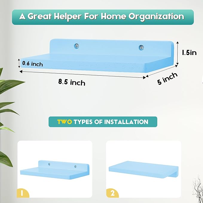 Small Floating Shelf,5 x 8.5 Inch,Set of 3 Small Wall Shelf for Bedroom Living Room Bathroom Kitchen Office (Blue)