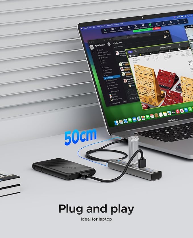 ORICO 7-Port USB 3.0 Hub, Aluminum USB Multiple Adapter, 5Gbps USB Extender USB Splitter with 1.64Ft Cable, UBS-A Hub Long Cable for Desktop, PC, Flash Drive, Mobile HDD, Windows/XPS