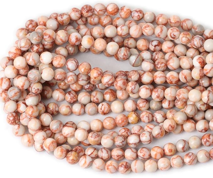 45PCS 8mm Natural Red Network Stone Round Loose Beads for Jewelry Making DIY Materials 1 Strand 15"