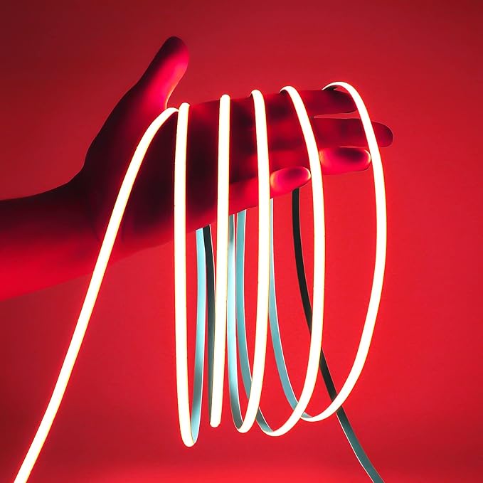 COB LED Strip Light, 16.4FT 12V Red Narrow Width 5mm Super Bright CRI 90+ Dotless LED Tape Light, 400LEDs/M Cuttable Flexible Dimmable Light Strip for Christmas Indoor Home Decor (No Power Supply)