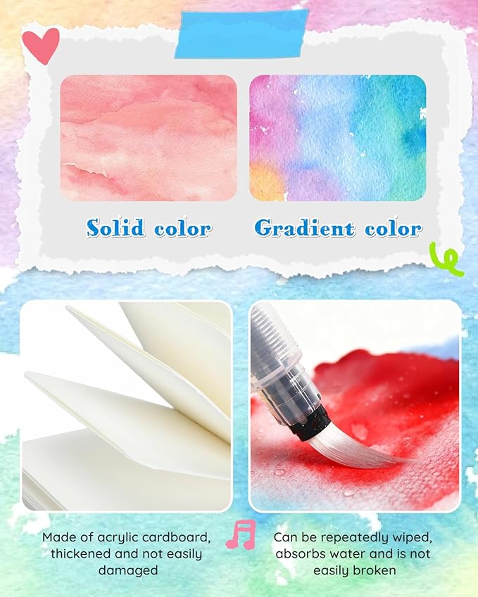 Mini Watercolor Paint Set, Paint Palette Travel Kit, Pocket Watercolor Travel, Pocket Watercolor Set with 24 Colors Paint, Brush, Binder Clips, Sketchbook, collocation watercolor coloring book