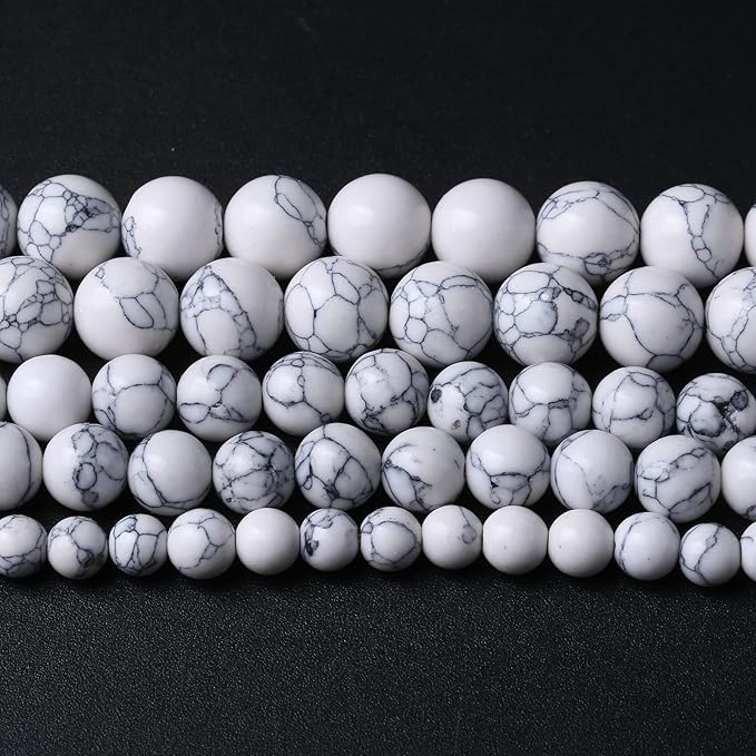 38pcs 10mm Natural Stone Beads White Turquoise Gemstone Round Loose Beads for Jewelry Making Crystal Energy Stone Healing Power DIY Bracelets (10mm, White Turquoise)