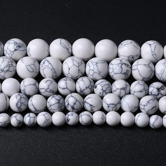 38pcs 10mm Natural Stone Beads White Turquoise Gemstone Round Loose Beads for Jewelry Making Crystal Energy Stone Healing Power DIY Bracelets (10mm, White Turquoise)