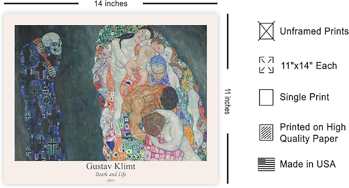 Poster Master Vintage Gustav Klimt Poster - Retro Death and Life Print - Art Nouveau - Symbolism Art - Abstract Art - Aesthetic Art - Classic Painting - Living Room Decor - 11x14 UNFRAMED Wall Art
