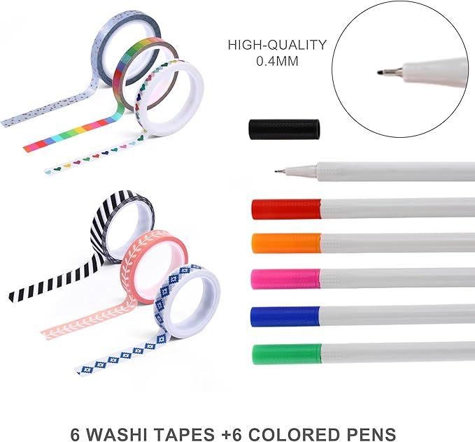 &And Per Se Bullet Dotted Journal Kit, A5 Hardcover Dotted Journaling Set (Dark Blue), 6 Fineliner Pens, 8 Sticker & 5 Stencil Sheets, 6 Washi Tapes with Giftable Box
